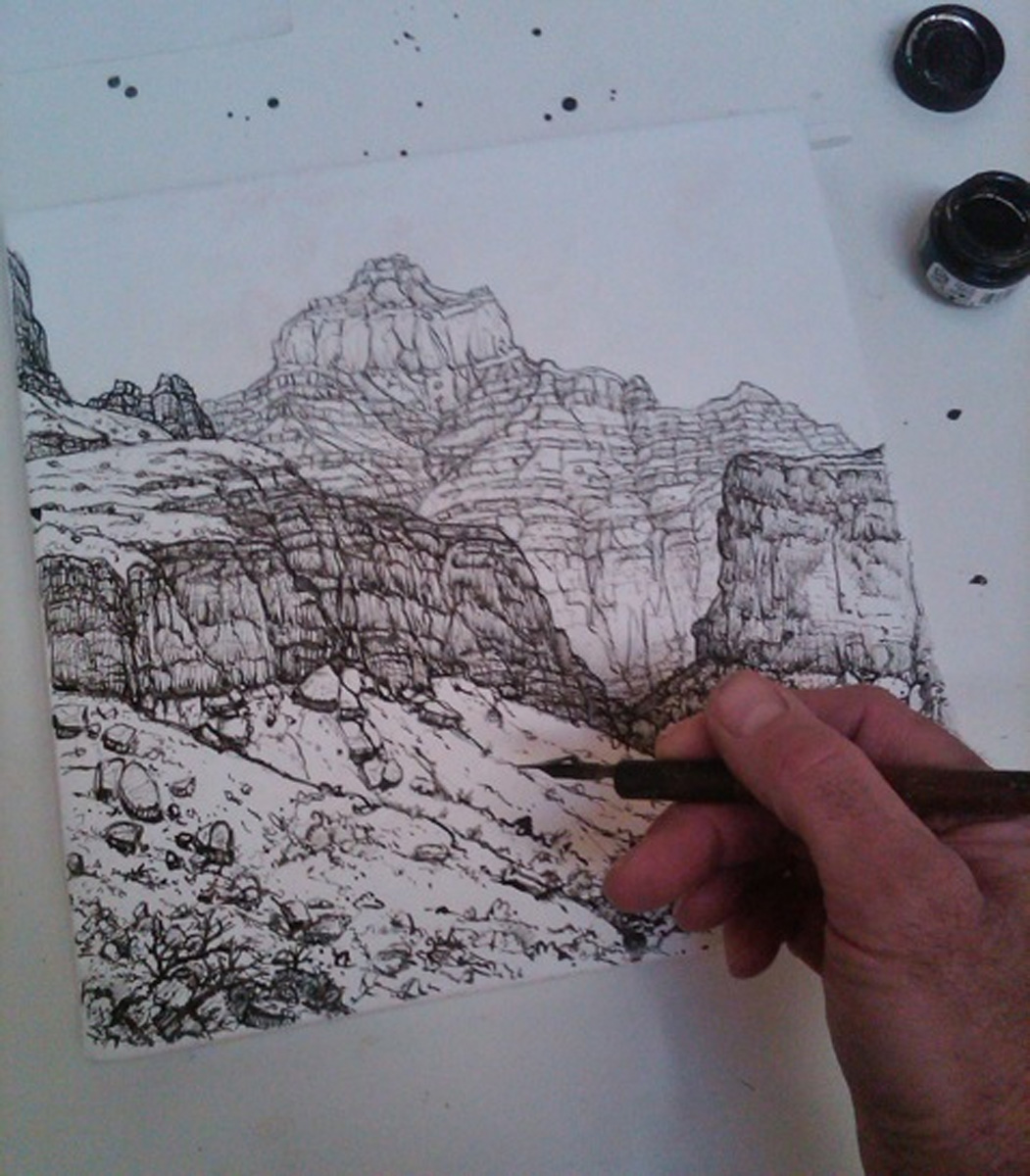 In the Tapeats at Oza Butte - India Ink 2012